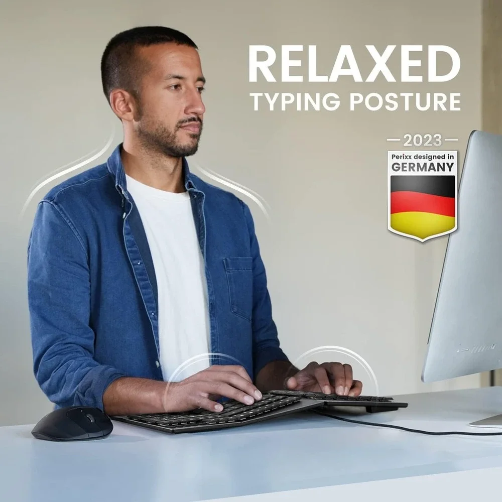 Ergonomic Wired‎ Keyboard Brown Switches Split Layout USB Mac Win Black – Perixx
